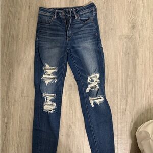 American Eagle Outfitters Dark Blue Ripped Skinny Jeans